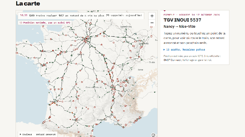 Train Nomade : carte des trains SNCF en direct et de leur retard