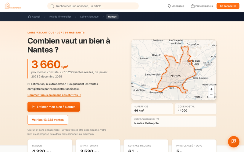 Prix immobilier au m² par commune, à partir des ventes réelles (DVF)
