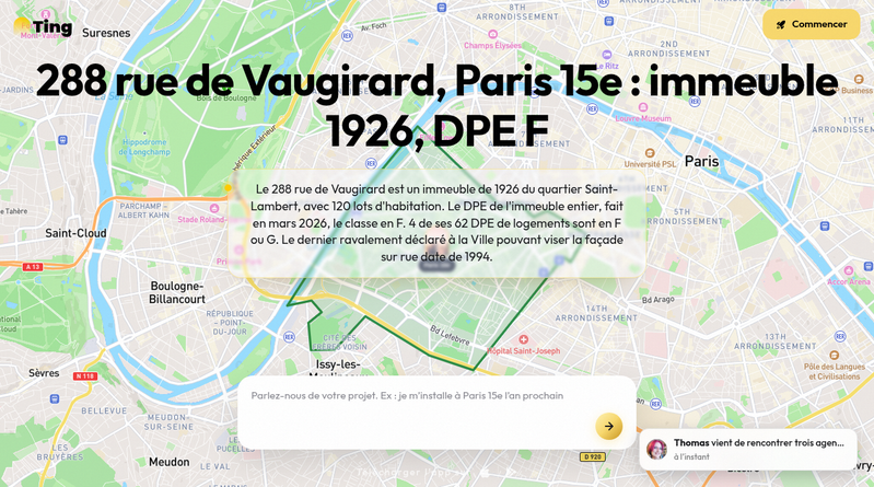 Ting : bruit des transports par immeuble, Paris 15e