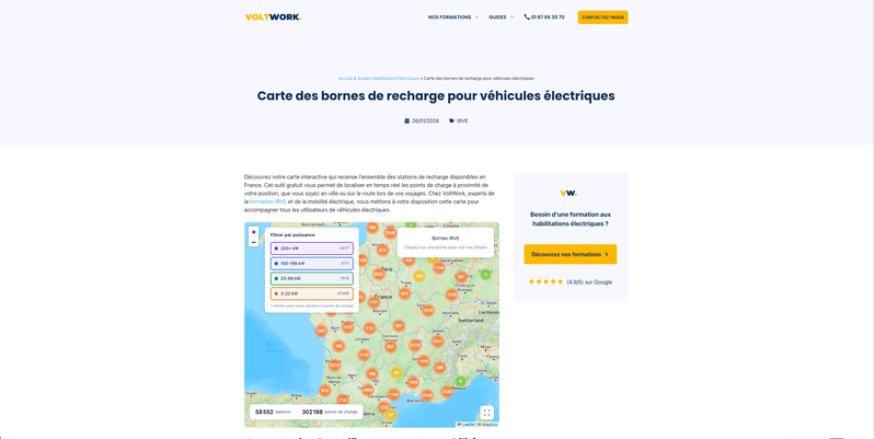 Carte interactive des bornes de recharge en France