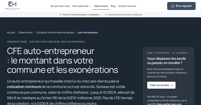 CFE auto-entrepreneur par commune (2025)