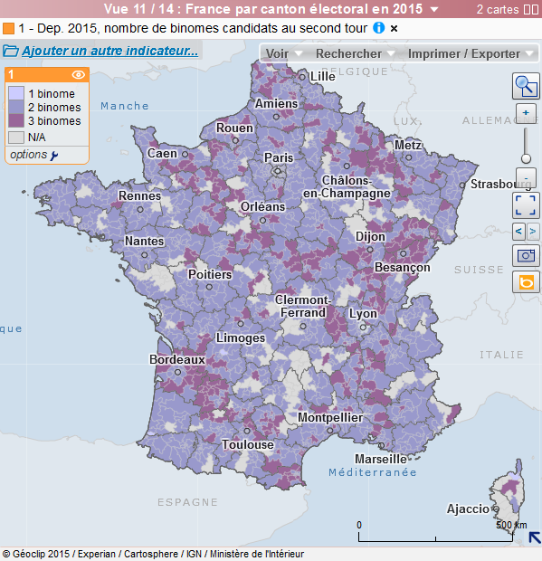 Carte interactive : binômes candidats au 2ième tour des départementales 2015