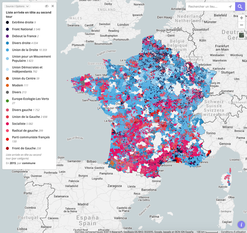[Carte interactive] Liste arrivée en tête par commune au 2nd tour des départementales de 2015