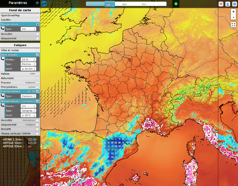 Cartographie interactive des champs des modèles AROME/ARPEGE