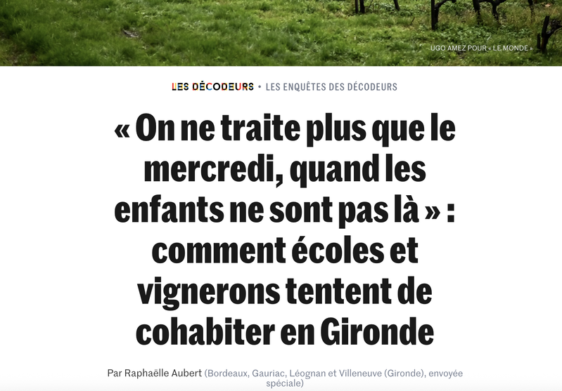 « On ne traite plus que le mercredi, quand les enfants ne sont pas là » : comment écoles et vignerons tentent de cohabiter en Gironde
