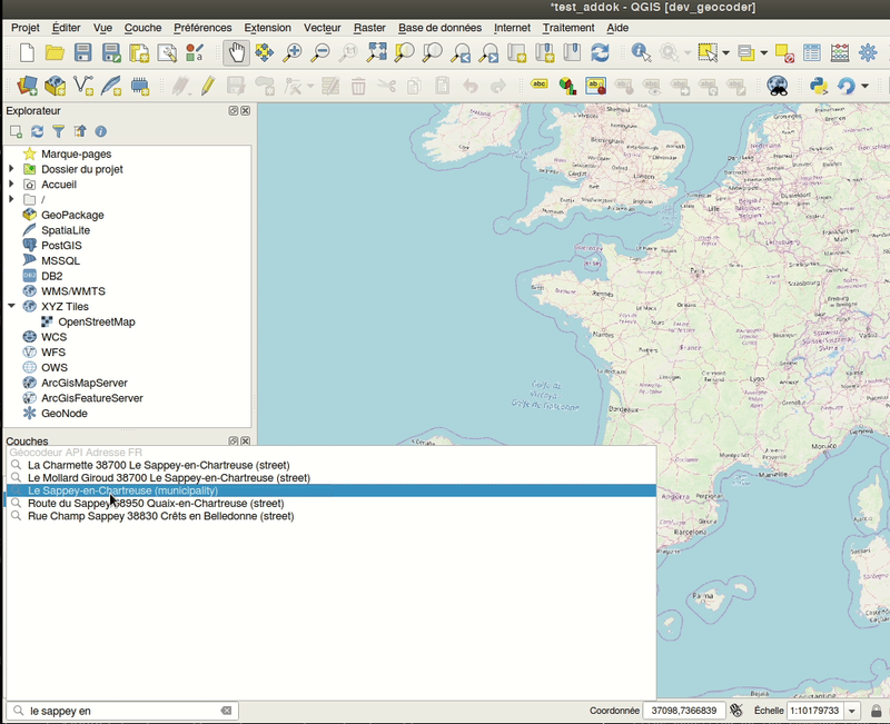 Extension QGIS de géolocalisation d'adresse 