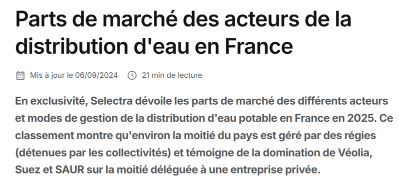 Fournisseurs d’eau en France en 2025 : parts de marché