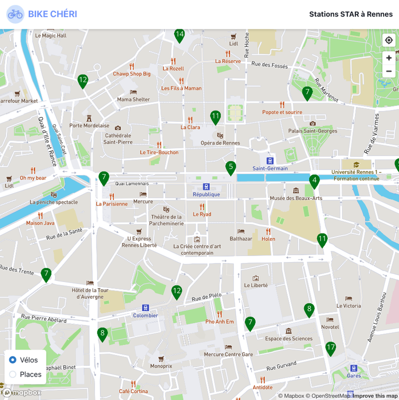 Carte et disponibilité des vélos STAR à Rennes