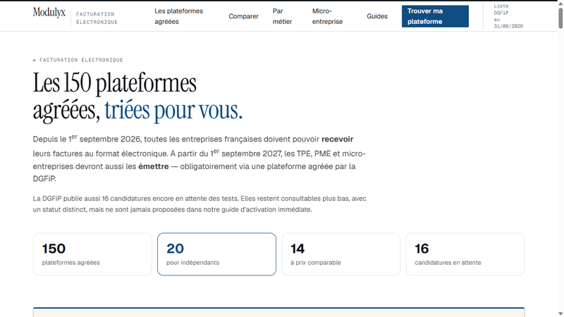 Les 166 plateformes agréées et candidatures DGFiP, statuts séparés