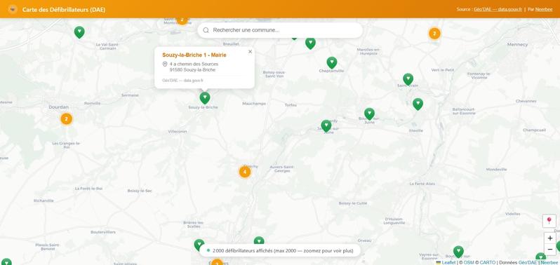 : Carte interactive des défibrillateurs (DAE) en France