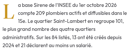 Plombiers du 15e arrondissement de Paris, par quartier et par établissement