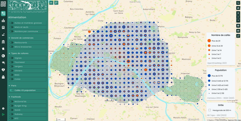 TerraVisu - Cafés VS population à Paris en 2023