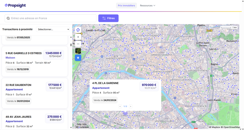 Propsight – Visualisation et analyse des ventes immobilières (DVF)