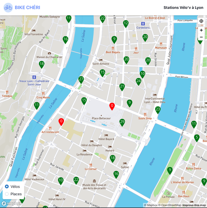 Carte et disponibilité des Vélo'v à Lyon