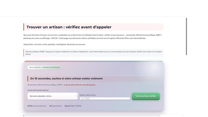 Trouver un artisan — vérifier un professionnel du dépannage avant de l'appeler