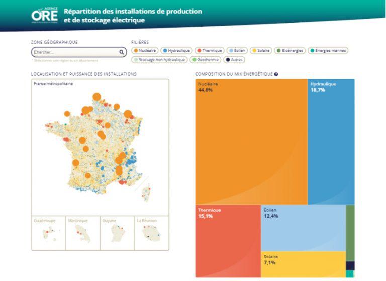 Cartographie des installations de production et de stockage d'électricité