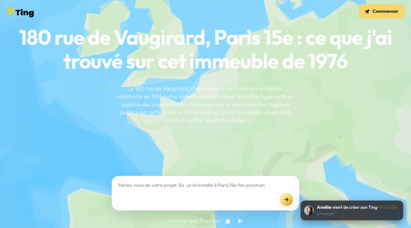 Une fiche par adresse : immeuble, diagnostics, ventes et environnement, Paris 15e