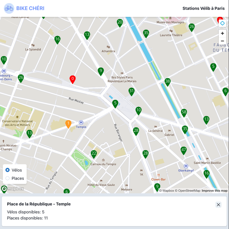 Carte et disponibilité des Vélib' à Paris
