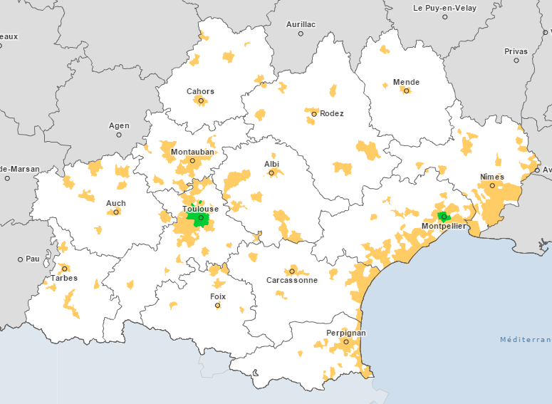 Communes de + de 3500 habitants dans la grande Région Languedoc-Roussillon Midi-Pyrénées