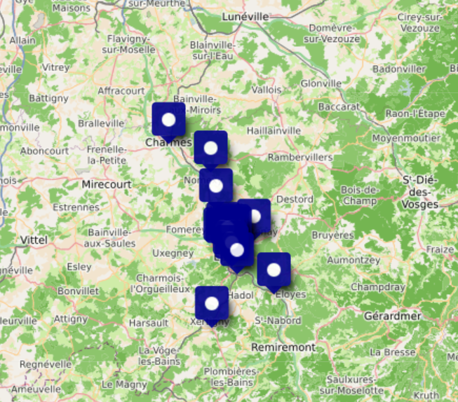 Carte des structures dédiées à la petite enfance de la Communauté d'Agglomération d'Epinal
