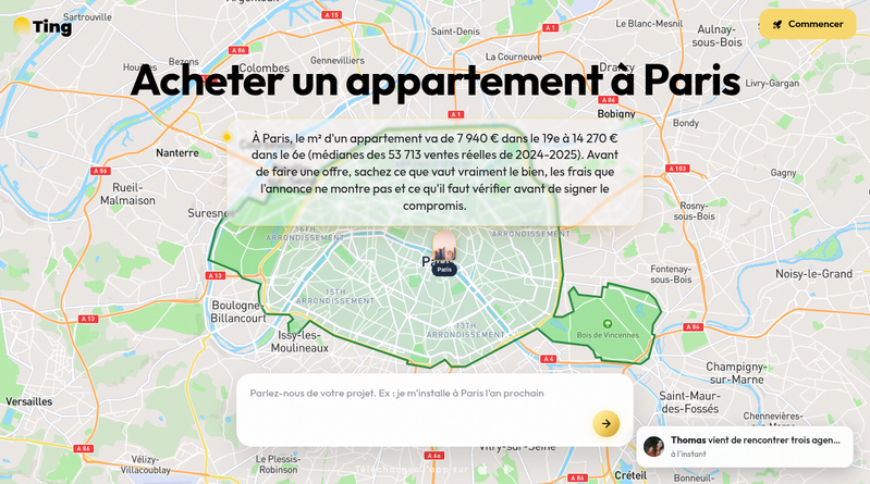 Ting : prix de vente au m² par arrondissement et par rue à Paris