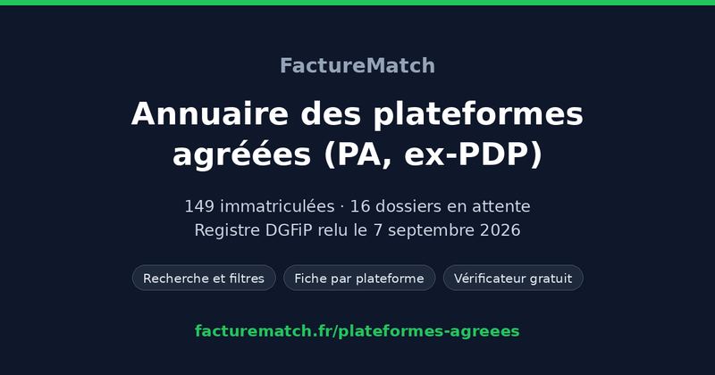 FactureMatch — annuaire des plateformes agréées avec recherche, filtres, fiche par plateforme et vérificateur