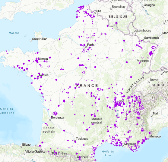 Carte de visualisation des mesures compensatoires prescrites des atteintes à la biodiversité - France entière