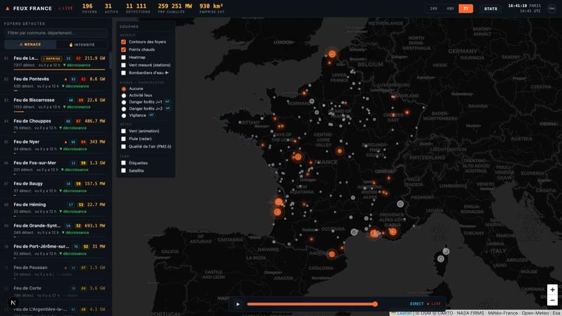 FEUX FRANCE — Suivi en temps réel des feux de forêt