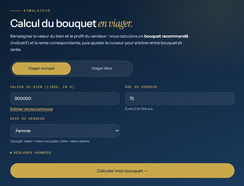 Bouquet viager : calcul, montant et fiscalité.