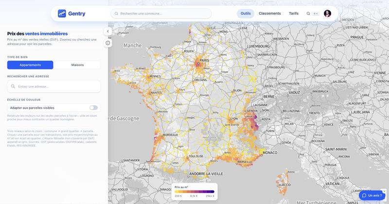 Gentry - Prix des ventes immobilières (DVF) par commune