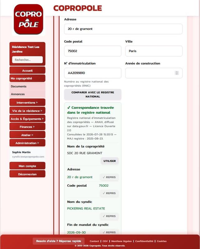 Copropole — Gestion de copropriété enrichie par les données du RNIC