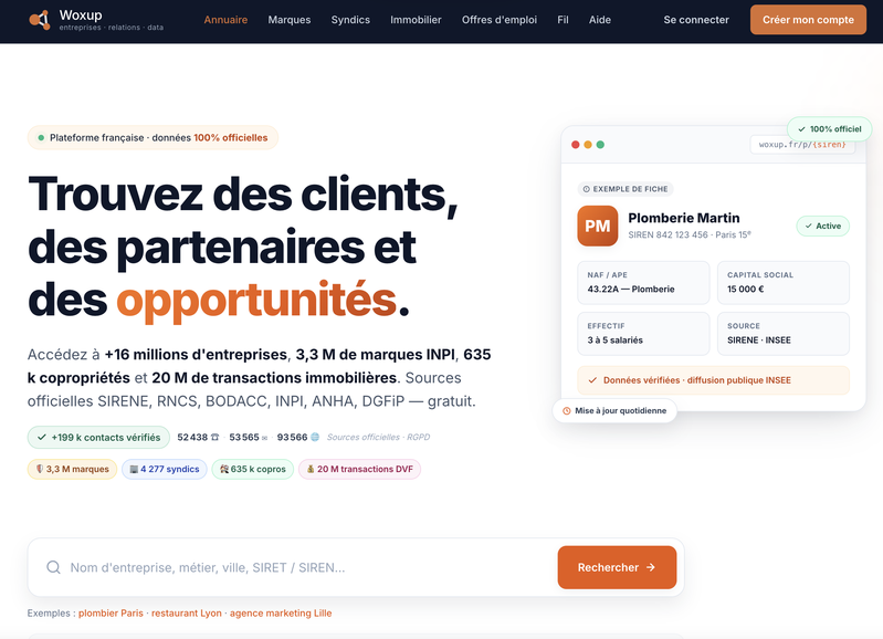 Woxup — Annuaire B2B des 9 millions d'entreprises françaises