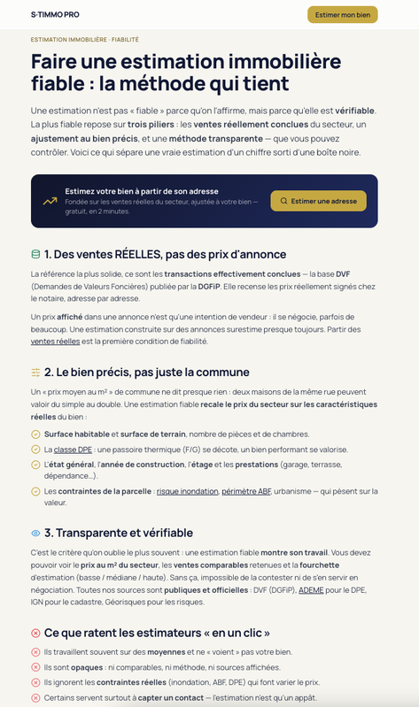 Estimation immobilière fiable à partir des ventes réelles (DVF)