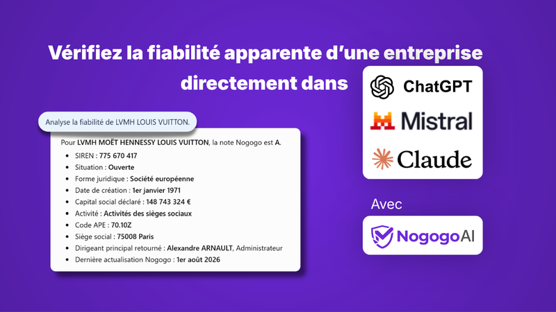 Nogogo AI - Vérifier la fiabilité d’entreprises françaises dans ChatGPT, Claude, Mistral et les outils compatibles MCP