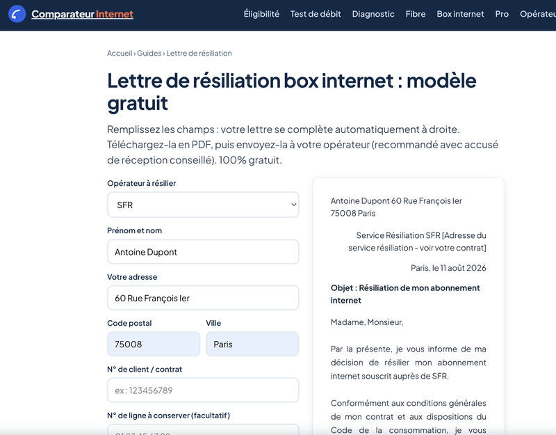 Générateur de lettre de résiliation avec adresse normalisée