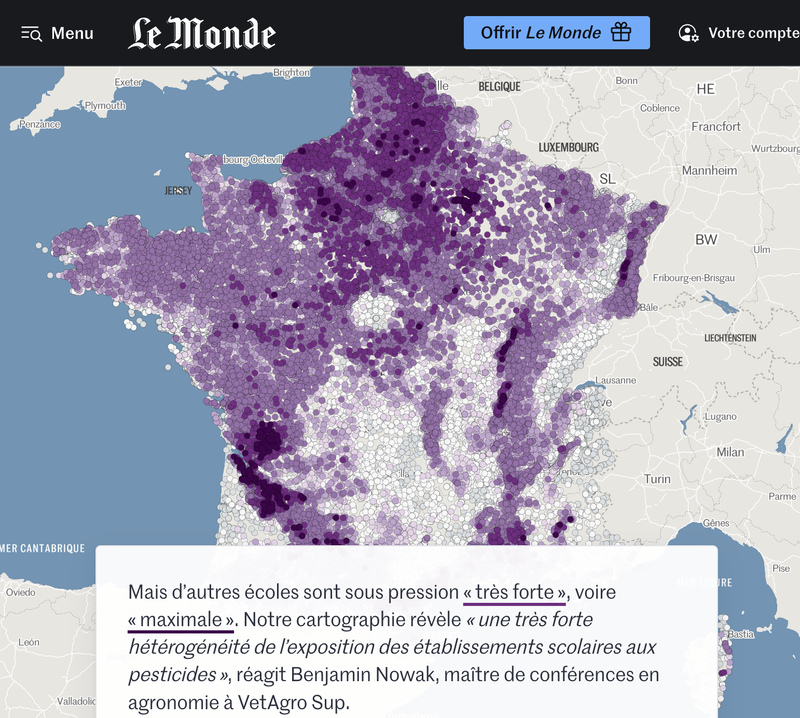 Plus de 1,7 million d’écoliers français soumis à une forte « pression pesticides », selon une cartographie inédite