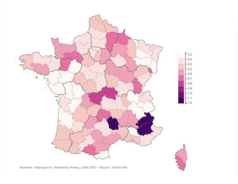 Nombre d'hôpitaux disposant d'un service de réanimation (pour 100 000 habitants)