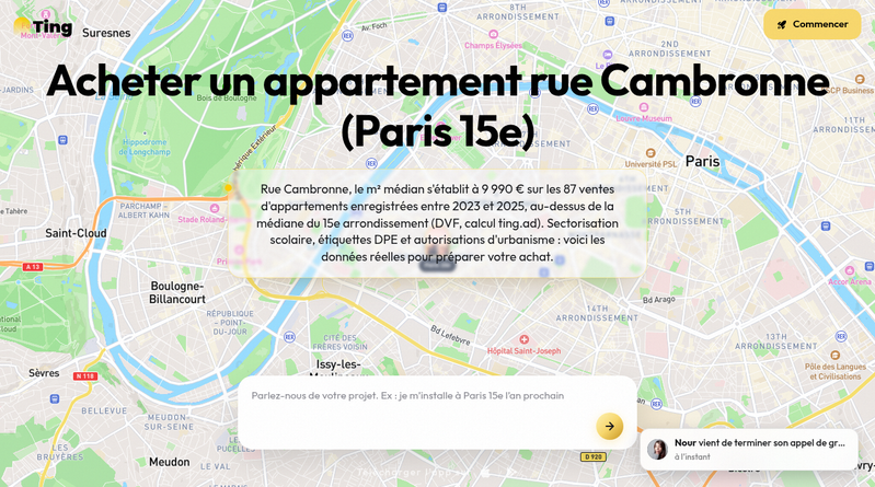 Ting : classes DPE des logements rue par rue (Paris 15e)