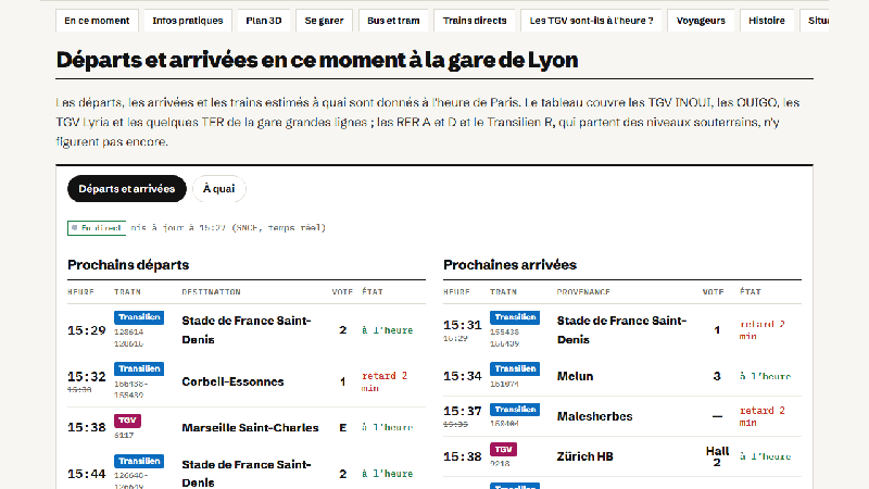 Train Nomade : départs et arrivées en direct de 60 grandes gares, avec plan 3D des accès