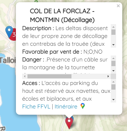 Carte des sites de parapente