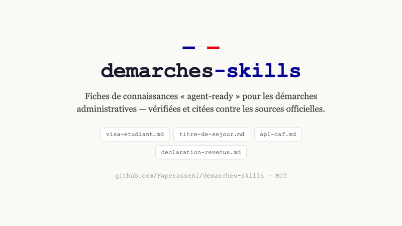 demarches-skills — les démarches françaises en « skills » pour agents IA