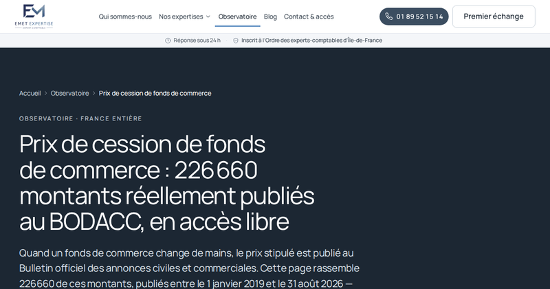 Prix de cession de fonds de commerce : les montants publiés au BODACC, par activité et par département