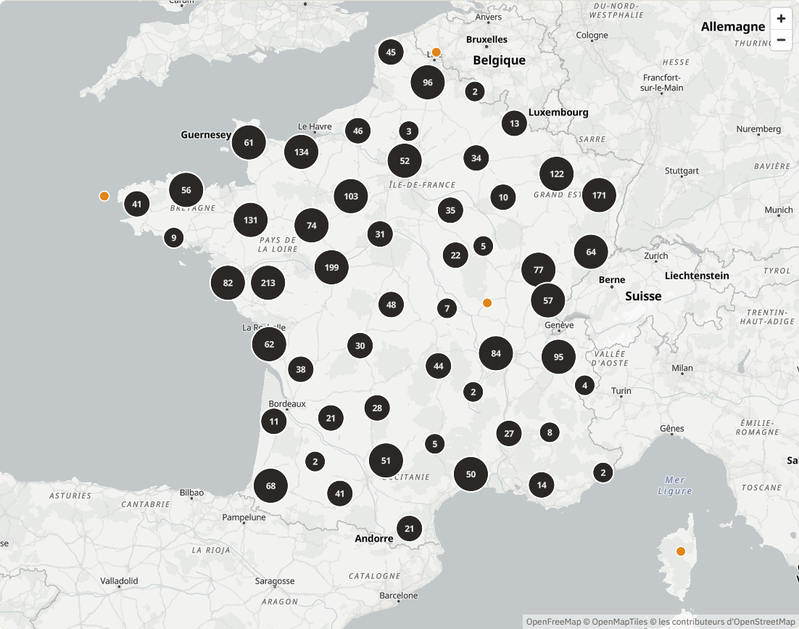 Carte des distributeurs automatiques de pain, de pizza et de produits fermiers