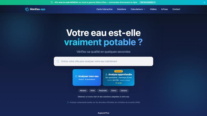 MonEau.app — Carte interactive de la qualité de l'eau du robinet par commune (34 969 villes)    