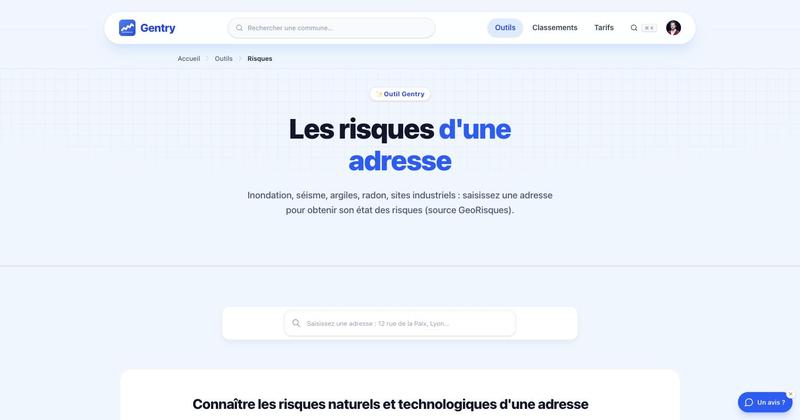 Gentry - Risques d'une adresse (inondation, séisme, argiles, radon)