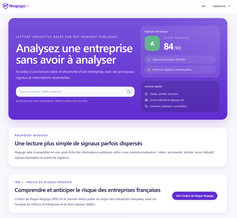 Nogogo.fr — Vérifier la fiabilité de ses partenaires B2B à partir de données publiques
