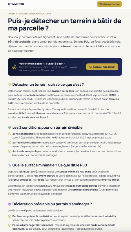 Détection de terrains divisibles et potentiel
